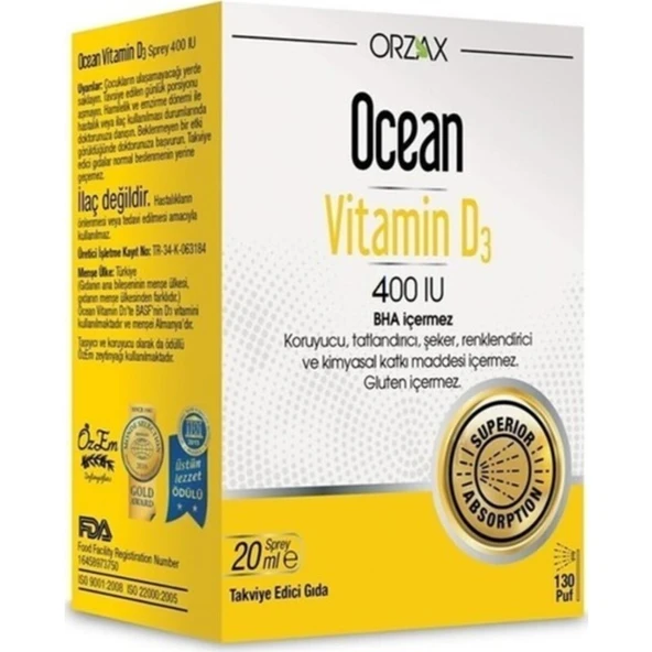 Orzax Ocean Vitamin D3 400 Iu 20 Ml Sprey ürün görseli 1