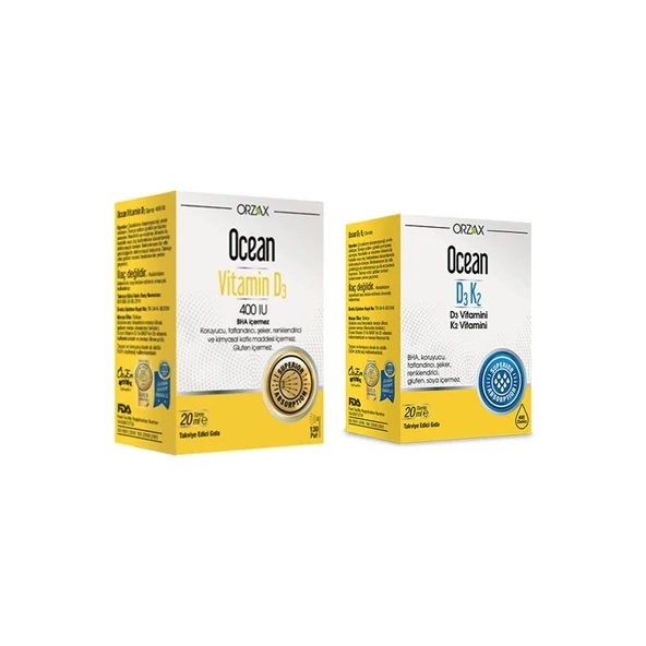 Orzax Ocean D Vitamini Desteği - Vitamin D3 400 Iu Sprey 20 Ml +D3 K2 Vitamin Damla 20 Ml ürün görseli 1