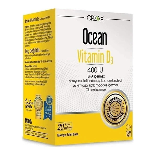Orzax Ocean Vitamin D3 400 Iu 20 ml Sprey 130 Puff ürün görseli 1