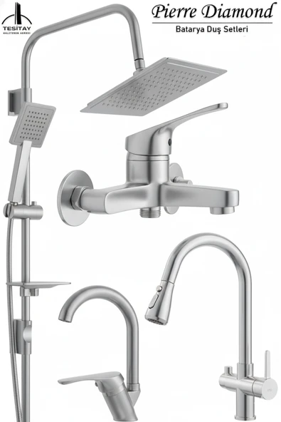 Mutfak Lavabo Banyo Bataryası ve Robot Duş Takımı Delta Serisi Arıtmalı Spiralli Pul Out Eviye Musluğu Musluk Armatür Krom Renk ürün görseli 1