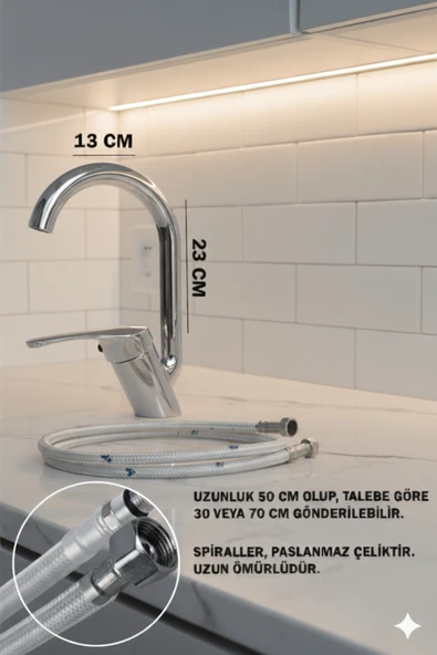 Mutfak Lavabo Banyo Bataryası ve Robot Duş Takımı Delta Serisi Arıtmalı Spiralli Pul Out Eviye Musluğu Musluk Armatür Krom Renk - Resim 6