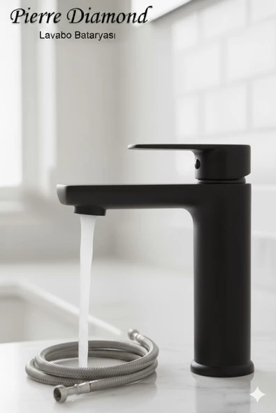 Lavabo Bataryası Sabit Model Siyah Renk Ağır Tip Lüks Banyo Lavabosu Musluğu Musluk Armatür - Resim 3