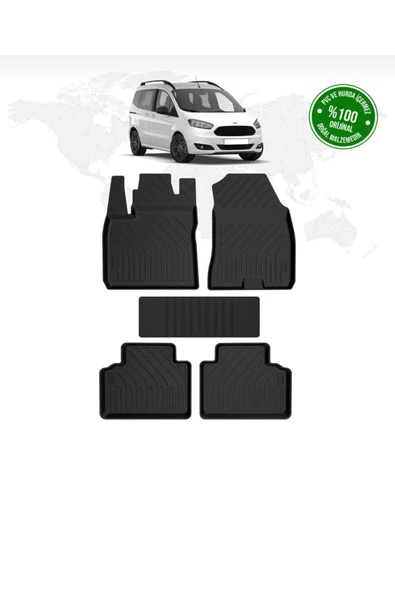 Ford Courier 2014‑2023 4D Havuzlu Paspas Seti – Tpe, Kaymaz & Sabitlemeli ürün görseli 1