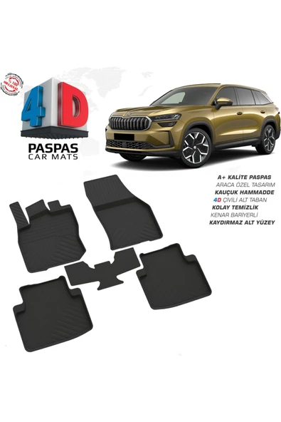 Skoda Kodiaq 2024+ 4D Havuzlu Paspas Seti – Tpe, Kaymaz Ve Sabitlemeli ürün görseli 1