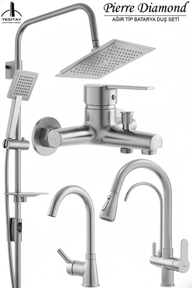 Mutfak Lavabo Banyo Bataryası ve Robot Duş Takımı Delta Serisi Arıtmalı Spiralli Pul Out Eviye Musluğu Musluk Armatür Krom Renk ürün görseli 1