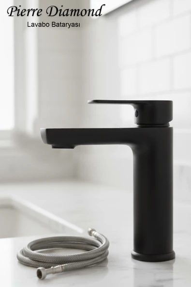 Lavabo Bataryası Sabit Model Siyah Renk Ağır Tip Lüks Banyo Lavabosu Musluğu Musluk Armatür ürün görseli 1