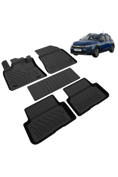 Dacia Sandero Stepway 2021-2024 Kokusuz Yumuşak 4D Havuzlu Paspas - Resim 6