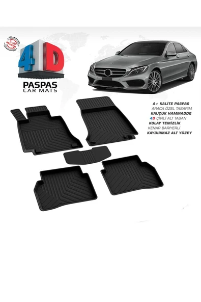 Mercedes C‑Serisi W205 2014–2021 4D Havuzlu Paspas – Tpe, Kaymaz Ve Sabitlemeli ürün görseli 1