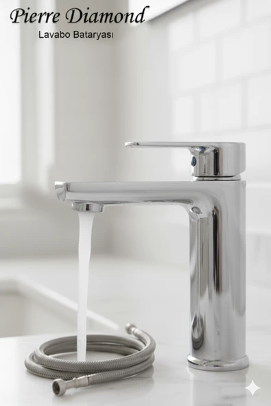 Lavabo Bataryası Sabit Model Krom Renk Ağır Tip Lüks Banyo Lavabosu Musluğu Musluk Armatür - Resim 3