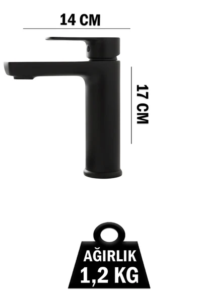Lavabo Bataryası Sabit Model Siyah Renk Ağır Tip Lüks Banyo Lavabosu Musluğu Musluk Armatür - Resim 2