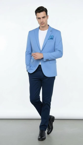 Erkek Slim Fit Blazer Ceket – Plus Scorpion Tek Düğmeli Spor & Klasik Kombin - Resim 5