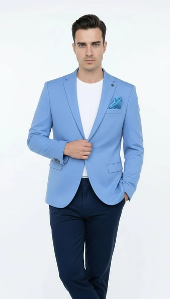 Erkek Slim Fit Blazer Ceket – Plus Scorpion Tek Düğmeli Spor & Klasik Kombin - Resim 4