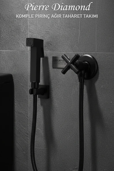 Taharet Takımı Pirinç Malzeme WC Taharet Matik ve Ara Musluğu Siyah Renk ürün görseli 1