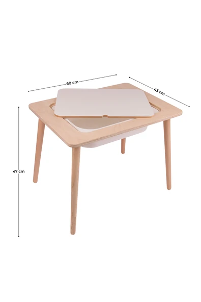 Montessori Çocuk Ahşap Oyun Etkinlik Çalışma Masası,Saklama Alanlı, Pembe Sandalye - Resim 3