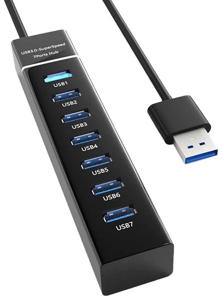 PrimeX PX-3017 USB Hub, 7 Port USB 3.0 Çoklayıcı, USB Çoklayıcı Siyah, 7 Port Usb Hub ürün görseli 1
