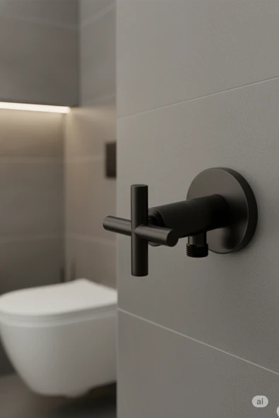 Taharet Musluğu Siyah Renk Komple Pirinç Ağır Tip Klozet Ara Musluğu Musluk - Resim 3