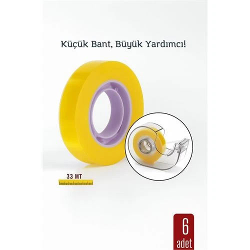 6 lı paket Para Bandı Küçük Makinelere 12MM 33 mt Küçük Makine Bandı – Şeffaf Bant | Masa Üstü Dispenser Uyumlu ürün görseli 1