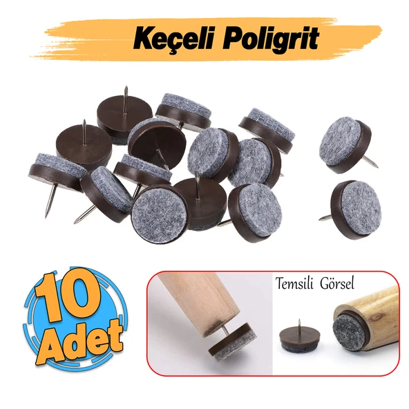Çivili Keçeli Plastik Poligrit (10 Adet) Mobilya Masa Sandalye Parke Laminat Zemin Koruyucu Pabuç - Resim 2
