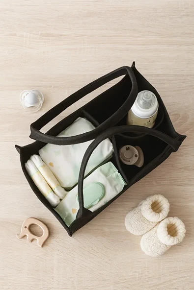 Siyah Kalın Keçe Anne Bebek Bakım Çantası Yenidoğan İçin Organizer Düzenleyici ürün görseli 1