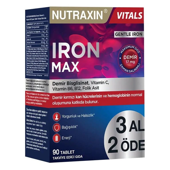 Nutraxin Iron Max Takviye Edici Gıda 90 Tablet ürün görseli 1