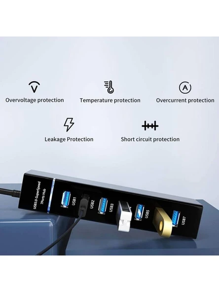 PrimeX PX-3017 USB Hub, 7 Port USB 3.0 Çoklayıcı, USB Çoklayıcı Siyah, 7 Port Usb Hub - Resim 3