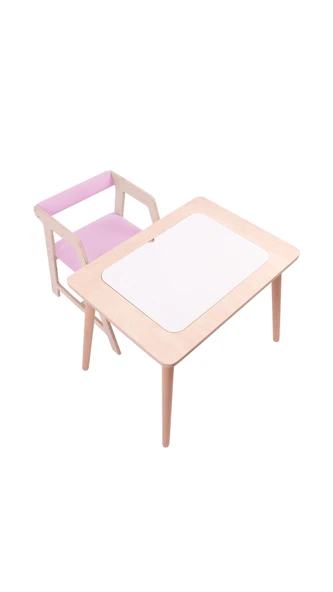 Montessori Çocuk Ahşap Oyun Etkinlik Çalışma Masası,Saklama Alanlı, Pembe Sandalye - Resim 4
