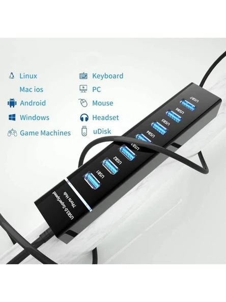 PrimeX PX-3017 USB Hub, 7 Port USB 3.0 Çoklayıcı, USB Çoklayıcı Siyah, 7 Port Usb Hub - Resim 4