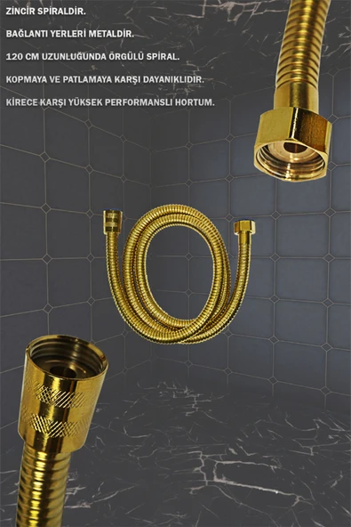 Taharet Takımı Pirinç Malzeme WC Taharet Matik ve Ara Musluğu Gold / Altın Renk - Resim 3