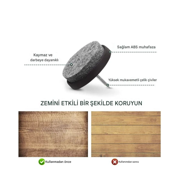 Çivili Keçeli Plastik Poligrit (10 Adet) Mobilya Masa Sandalye Parke Laminat Zemin Koruyucu Pabuç - Resim 5