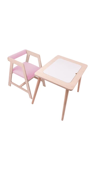 Montessori Çocuk Ahşap Oyun Etkinlik Çalışma Masası,Saklama Alanlı, Pembe Sandalye - Resim 5
