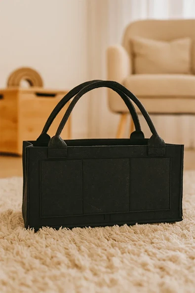 Siyah Kalın Keçe Anne Bebek Bakım Çantası Yenidoğan İçin Organizer Düzenleyici - Resim 3