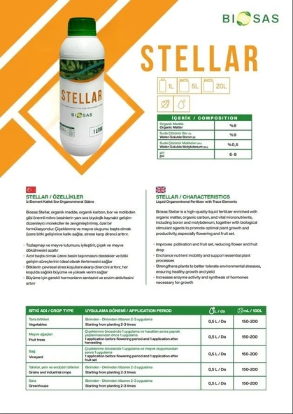 Biosas Stellar 1 LT İz Element Katkılı Sıvı Organomineral Gübre - Resim 2
