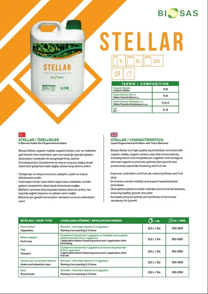 Biosas Stellar 5 LT İz Element Katkılı Sıvı Organomineral Gübre - Resim 2