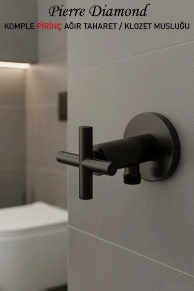 Taharet Musluğu Siyah Renk Komple Pirinç Ağır Tip Klozet Ara Musluğu Musluk ürün görseli 1