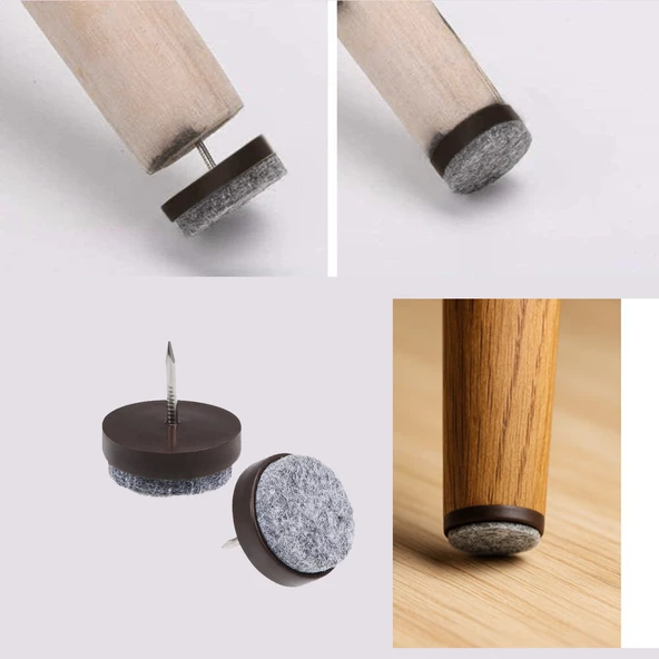 Çivili Keçeli Plastik Poligrit (10 Adet) Mobilya Masa Sandalye Parke Laminat Zemin Koruyucu Pabuç - Resim 3