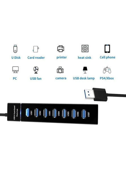 PrimeX PX-3017 USB Hub, 7 Port USB 3.0 Çoklayıcı, USB Çoklayıcı Siyah, 7 Port Usb Hub - Resim 2