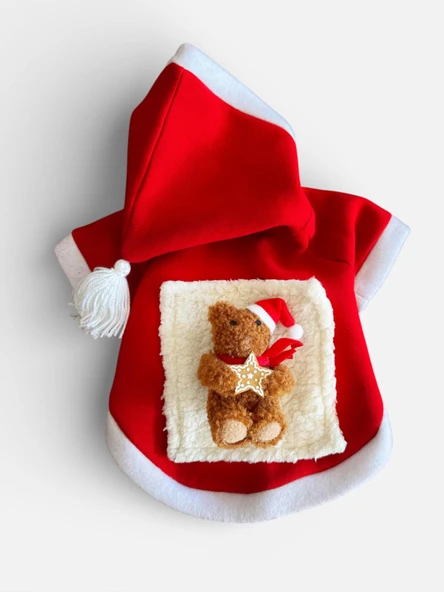 Boo Boo Teddy Yılbaşı Köpek Kıyafeti Premium Kırmızı Polar | Kapüşonlu Noel Köpek Kostümü | Küçük Irklar İçin - Resim 4