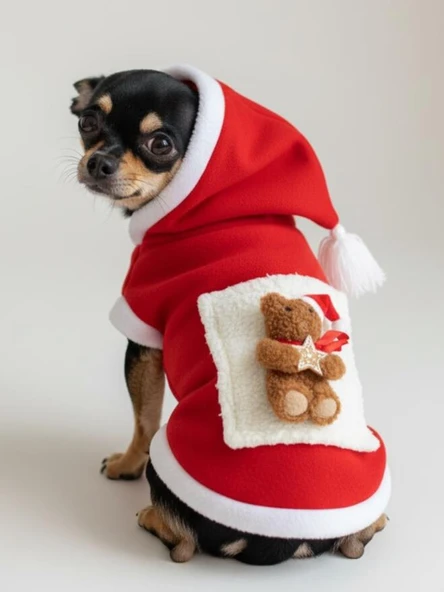 Boo Boo Teddy Yılbaşı Köpek Kıyafeti Premium Kırmızı Polar | Kapüşonlu Noel Köpek Kostümü | Küçük Irklar İçin - Resim 7
