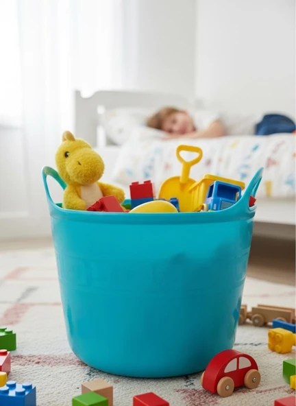 Turkuaz, Esnek Plastik Kova – 20 Litre, Temizli Kovası, Esneyebilen Oyuncak ve Çamaşır Sepeti ürün görseli 1