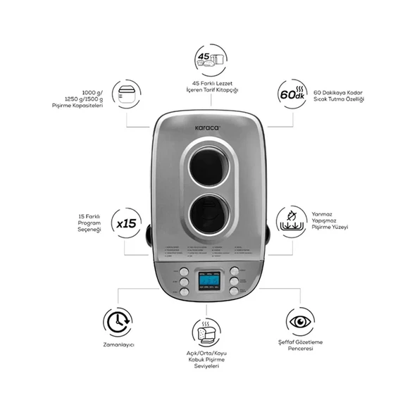 Karaca BakeXL Ekmek ve Yoğurt Yapma Makinesi - Siyah - Resim 5