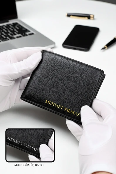 Hakiki Deri Erkek Cüzdan İsim Baskılı Yatay Cüzdan Kartlık Portföy ürün görseli 1