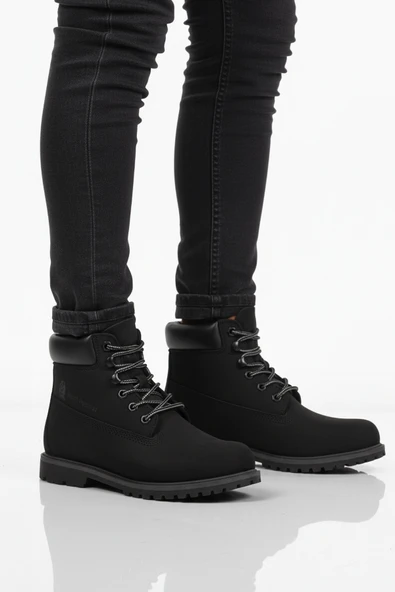 Aspor Siyah Nubuk Hakiki Deri Unisex Worker Bot ürün görseli 1