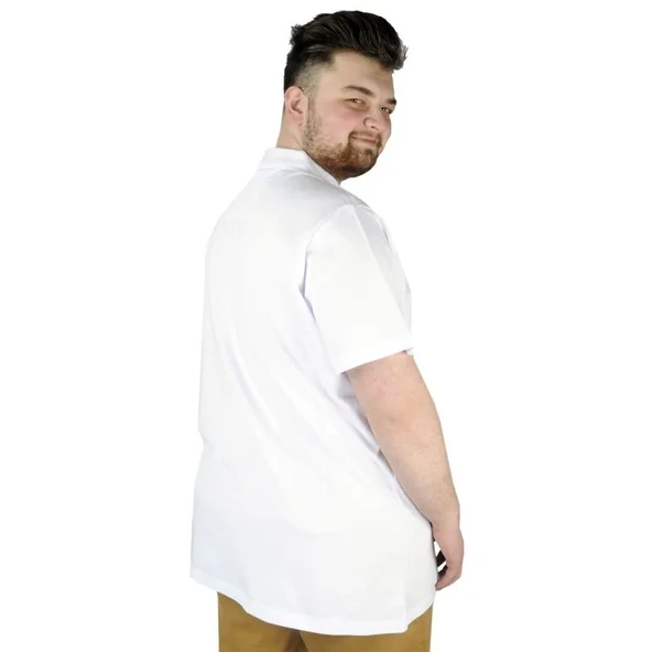 Büyük Beden Erkek T-Shirt Polo Yaka Cepli Klasik 20550 Beyaz - Resim 3