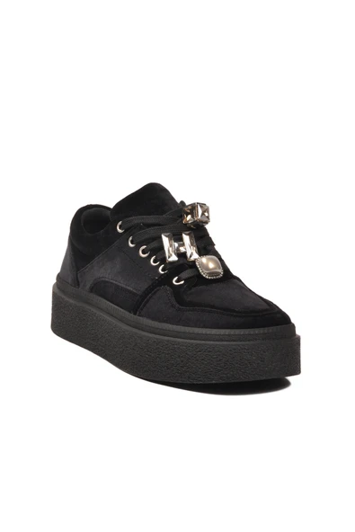 Guja Siyah Nubuk Bağcıklı Yüksek Taban Kadın Sneaker - Resim 3