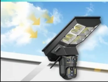 Güneş Enerjili Sokak Bahçe Led aydınlatmalı Solar Güneş Panelli Wifi Kablosuz Çift Kameralı Güvenlik Kamerası - Resim 2