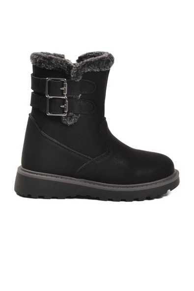 Cool Siyah İçi Polarlı Fermuarlı Kız Çocuk Düz Bot ürün görseli 1