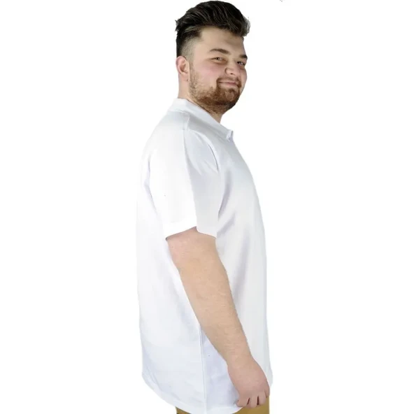 Büyük Beden Erkek T-Shirt Polo Yaka Cepli Klasik 20550 Beyaz - Resim 2