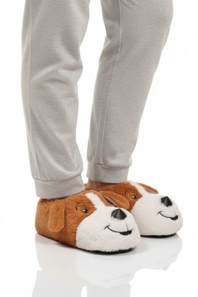 Aspor Açık Kahve Köpek Desenli Unisex Panduf ürün görseli 1