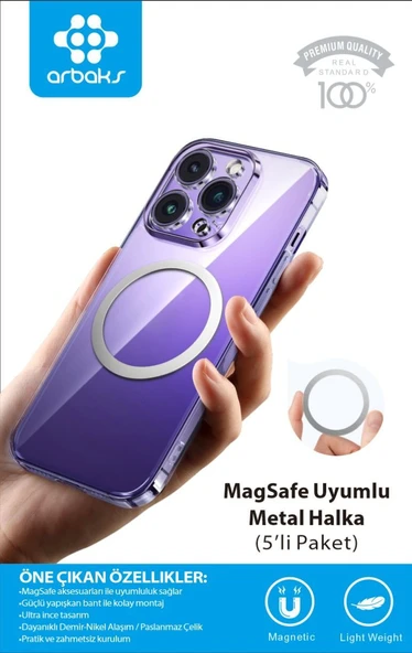 ARBAKS MAGSAFE METAL RİNG TELEFON KILIFI METAL TUTUCU 5'Lİ ürün görseli 1