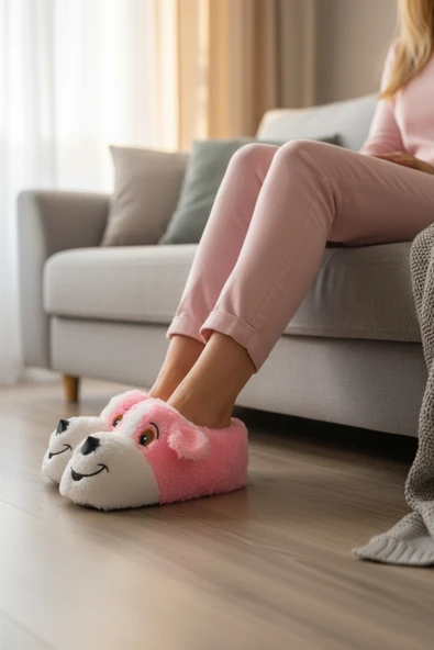 Aspor Pembe Köpek Desenli Kadın Panduf - Resim 3